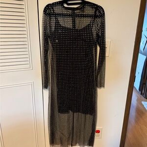 Halogen Black Sheer embellished Long Sleeve Dress